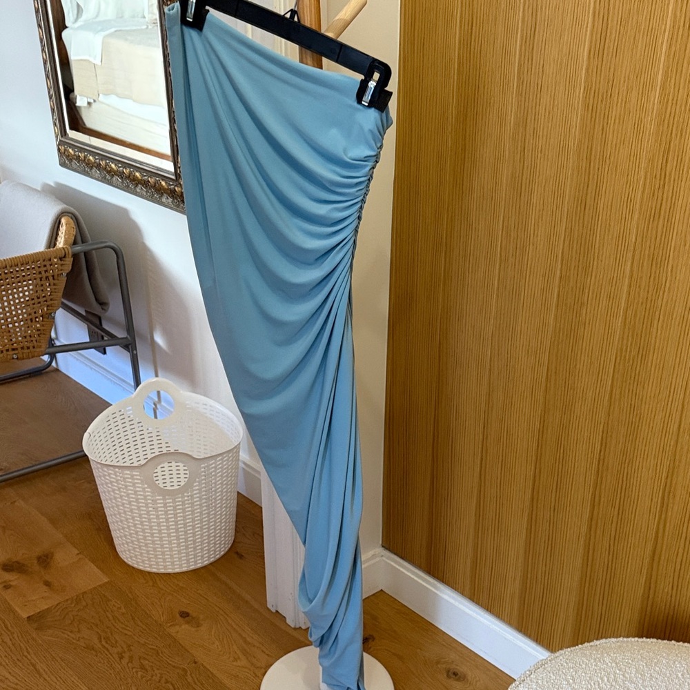 Norma Kamali Sky Blue Draped Midi Dress